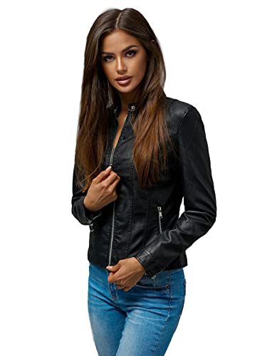 OZONEE Damen Lederjacke Kunstlederjacke Kunstleder Farbvarianten Jacke Bikerjacke Übergangsjacke Damenjacke Leder Echtlederjacke Echtleder Wildleder Biker JS/11Z8052Z SCHWARZ XL von OZONEE