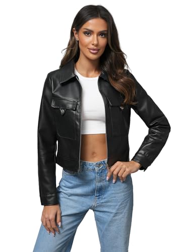 OZONEE Damen Lederjacke Kunstlederjacke Kunstleder Farbvarianten Jacke Bikerjacke Übergangsjacke Damenjacke Leder Echtlederjacke Echtleder Wildleder Biker O/G117Z SCHWARZ XL von OZONEE