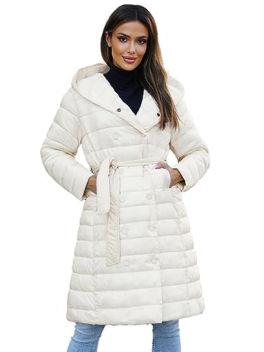 OZONEE Damen Mantel Wintermantel Winterjacke Jacke Parka Übergangsjacke Coat Wärmemantel Wärmejacke Winter Herbst Lang Warm Stehkragen Outdoor Gepolstert 777/5391K/254 ECRU L von OZONEE