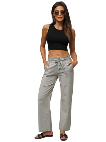 OZONEE Damen Stoffhose Wide Leg Sommer Palazzo Culotte Gerade Geschnitten Relaxed Weite Stoff Chino Hose Lang Chinohose Pants Freizeithose O/ZCH2278Z HELLGRAU L/XL von OZONEE