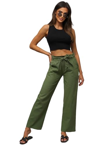 OZONEE Damen Stoffhose Wide Leg Sommer Palazzo Culotte Gerade Geschnitten Relaxed Weite Stoff Chino Hose Lang Chinohose Pants Freizeithose O/ZCH2278Z Khaki L/XL von OZONEE