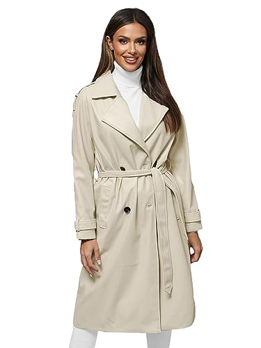 OZONEE Damen Trenchcoat Mantel Herbstmantel Zweireihiger Farbvarianten Jacke Übergangsjacke Coat Herbst Lang Warm Reverskragen Elegant Klassischer JS/11Z8100Z HELLBEIGE XL von OZONEE