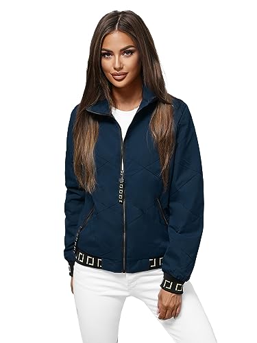 OZONEE Damen Übergangsjacke Regenjacke Jacke Übergang Jacken Herbst Bomberjacke Stehkragen Kapuze Steppjacke Kapuzenjacke Leichte Outdoor Puffer Jacket Gepolstert JS/5M3161Z/215 DUNKELBLAU S von OZONEE