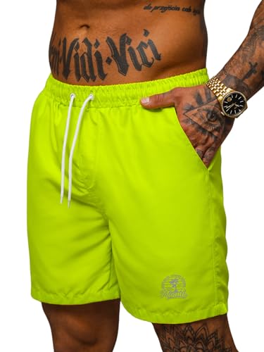 OZONEE Herren Badehose Badeshorts Eng Lang Shorts Sporthose Jogginghose Kurz Laufshorts Sport Sportshorts Trainingshose Schwimmhose Sweatshorts Freizeithose Hose O/MTK4454Z GELB-NEON L von OZONEE