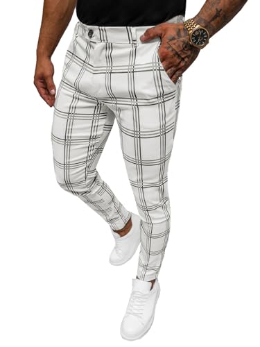 OZONEE Herren Chino Hose Chinos Stoffhose Chinohose Anzughose Anzug Herrenhose Röhrenhose Pants Elegant Business Slim Fit Regular Klassisch Classic Basic O/P4028Z WEIß L von OZONEE