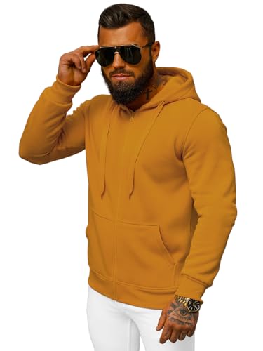 OZONEE Herren Hoodie Sweatjacke Kapuzenpullover Sweatshirt Farbvarianten Kapuzenjacke Kapuzenpulli mit Reißverschluss Langarm Sport Style Casual Fitness Training Basic 777/7547B Camel XL von OZONEE