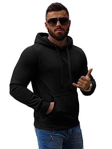 OZONEE Herren Hoodie Sweatjacke Kapuzenpullover Sweatshirt Farbvarianten Kapuzenjacke Kapuzenpulli mit Reißverschluss Langarm Sport Style Casual Fitness Training Basic 777/948B SCHWARZ L von OZONEE