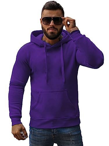 OZONEE Herren Hoodie Sweatjacke Kapuzenpullover Sweatshirt Farbvarianten Kapuzenjacke Kapuzenpulli mit Reißverschluss Langarm Sport Style Casual Fitness Training Basic 777/948B VIOLETT M von OZONEE