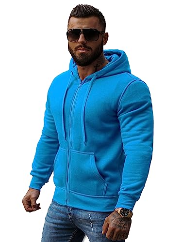 OZONEE Herren Hoodie Sweatjacke Kapuzenpullover Sweatshirt Farbvarianten Kapuzenjacke Kapuzenpulli mit Reißverschluss Langarm Sport Style Casual Fitness Training Basic J.Style 2008 HIMMELBLAU 2XL von OZONEE