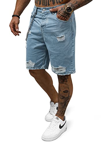 OZONEE Herren Jeans Shorts Bermuda Hose Kurz Herrenjeans Jeanshose Stretch Regular Fit Bermudashorts Freizeitshorts Freizeithose Kneelang Straight Sportjeans 777/9133S HELLBLAU 31 von OZONEE