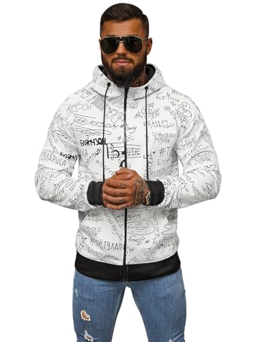 OZONEE Herren Kapuzenpullover Sweatjacke Sweatshirt Farbvarianten Kapuzenjacke Kapuzenpulli Kapuze Langarm Hoodie Sport Style Casual Fitness Training Motiv JS/8B1178Z/1 WEIß L von OZONEE