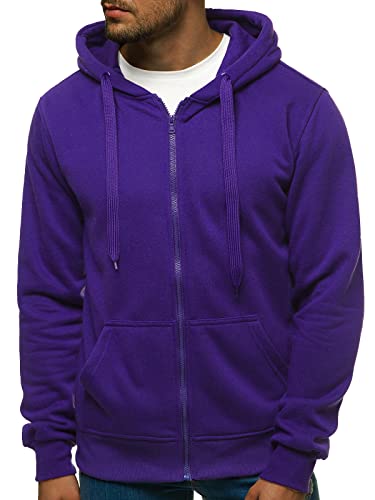 OZONEE Herren Kapuzenpullover Sweatjacke Sweatshirt Farbvarianten Kapuzenjacke Kapuzenpulli mit Reißverschluss Langarm Hoodie Sport Style Casual Fitness Training Basic 02B VIOLETT M von OZONEE