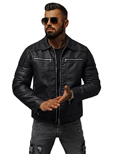 OZONEE Herren Lederjacke Kunstlederjacke Kunstleder Farbvarianten Jacke Bikerjacke Übergangsjacke Herrenjacke Leder Echtlederjacke Echtleder Wildleder Biker 777/3297K SCHWARZ M von OZONEE