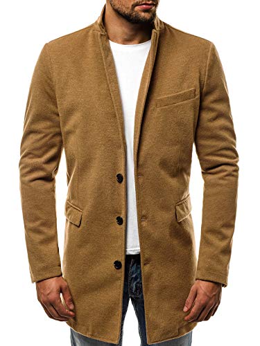 OZONEE Herren Mantel Wintermantel Trenchcoat Jacke Übergangsjacke Coat Winter Herbst Lang Warm Stehkragen Reverskragen Elegant Klassischer Outdoor Gepolstert 777/026P BEIGE L von OZONEE