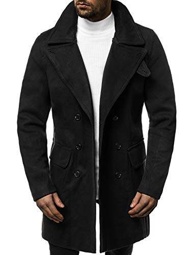 OZONEE Herren Mantel Wintermantel Trenchcoat Jacke Übergangsjacke Coat Winter Herbst Lang Warm Stehkragen Reverskragen Elegant Klassischer Outdoor Gepolstert 777/5349P SCHWARZ XL von OZONEE