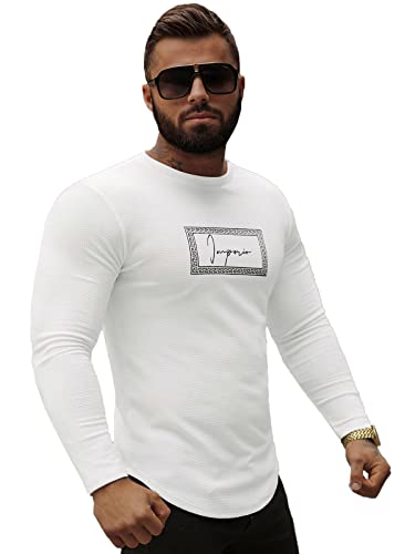 OZONEE Herren Sweatshirt Pullover Langarm Farbvarianten Langarmshirt Pulli ohne Kapuze Baumwolle Baumwollemischung Classic Basic Rundhals-Ausschnitt Sport O/D7192Z WEIß M von OZONEE