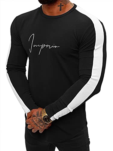 OZONEE Herren Sweatshirt Pullover Langarm Farbvarianten Langarmshirt Pulli ohne Kapuze Baumwolle Baumwollmischung Classic Basic Rundhals-Ausschnitt Sport 777/1023B SCHWARZ L von OZONEE