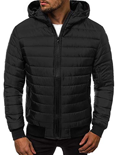 OZONEE Herren Übergangsjacke Jacke Übergang Jacken Herbst Bomberjacke Stehkragen Kapuze Steppjacke Kapuzenjacke Leichte Outdoor Puffer Jacket Gepolstert 777/3449K SCHWARZ XL von OZONEE