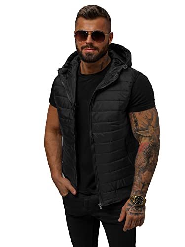 OZONEE Herren Weste Steppweste Kapuze Vest Ärmellos Jacke Übergangs Daunenweste Herrenweste Steppweste Sportweste Übergangsjacke Bodywarmer Outdoor 777/9274K SCHWARZ XXL von OZONEE