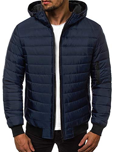 OZONEE Herren Winterjacke Jacke Winter Farbvarianten Warm Bomberjacke Steppjacke Wintermantel Kunstfell Leichte Jacket Outdoor Puffer Gepolstert 777/4593K DUNKELBLAU XL von OZONEE