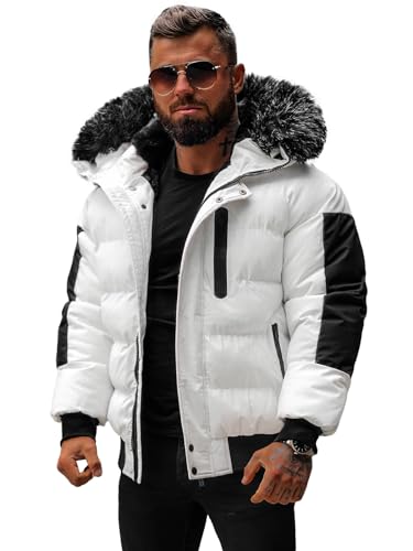 OZONEE Herren Winterjacke Jacke Winter Farbvarianten Warm Bomberjacke Steppjacke Wintermantel Kunstfell Leichte Outdoor Puffer Jacket Gepolstert O/M798Z WEIß M von OZONEE