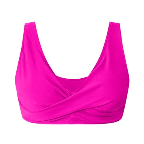 1/2ps Bikini Oberteil, Bikini Oberteil Große Brüste Rückenfreies Oberteil Bikini Damen Push Up Wickeloptik Lace Up Bikini Top V Ausschnitt Badeanzug Top Sommer Strand Bikini Top (1pc,d-Hot Pink, M) von OZhenXiangZh