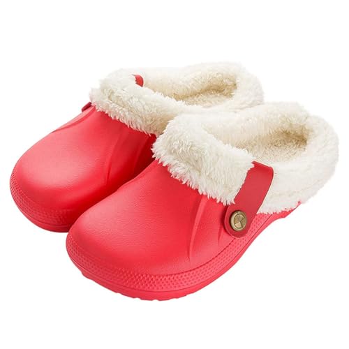 Oanviso Damen Vintage Clogs Gefüttert Herren Clogs Winter Herbst Hausschuhe Wasserdicht Warme Pantoffeln Plüsch Pantoletten Rutschfeste Outdoor Winterschuhe A Rot 42/43 EU von Oanviso