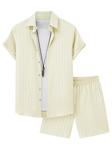 Oanviso Herren 2 Teiliges Sommer Freizeitanzug Sets Kurzarm Hemden + Shorts Set Jogginganzüge Mode Casual Strand Outfits mit Knöpfen Männer Trainingsanzug Zweiteiler B Beige M Oanviso Herren 2 Teiliges Sommer Freizeitanzug Sets Kurzarm Hemden + Shorts Set Jogginganzüge Mode Casual Strand Outfits mit Knöpfen Männer Trainingsanzug Zweiteiler B Beige M von Oanviso