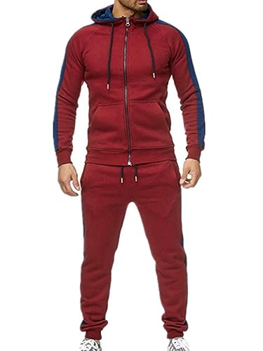 Oanviso Herren Jogginganzug Sportanzug Sweatshirt Kapuzenpullover Sporthosen 2 Teiliges Einfarbig Männer Trainingsanzüge Outfits Vintage Set Freizeitanzug Herbst B Weinrot XL von Oanviso