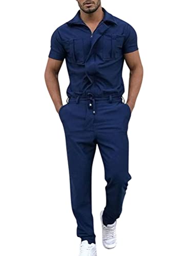 Oanviso Herren Overalls Einteiliges One-piece Sommer Jumpsuit Einfarbig Set Kurzarm mit Reißverschluss Hose Lang mit Taschen Mode Casual Overall Hemd mit Revers A Blau XS Oanviso Herren Overalls Einteiliges One-piece Sommer Jumpsuit Einfarbig Set Kurzarm mit Reißverschluss Hose Lang mit Taschen Mode Casual Overall Hemd mit Revers A Blau XS von Oanviso