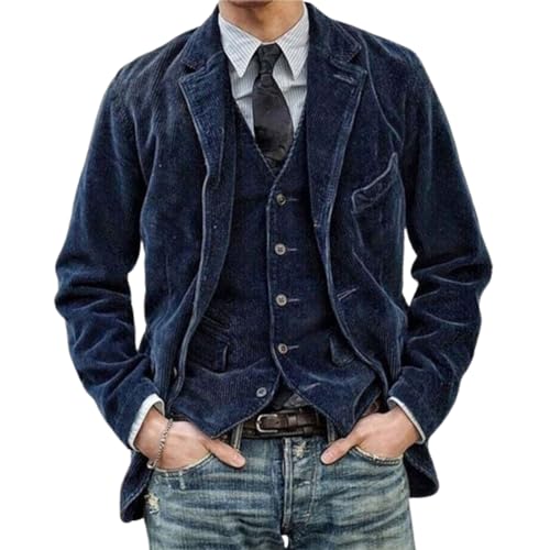 Oanviso Jacke Cord Herren Sakko Retro Blazer aus Cord Freizeitanzug mit Taschen Elegante Anzugjacke Regular Fit Freizeitjacke Männer Einfarbig Mantel Revers Herbst B Dunkelblau S von Oanviso