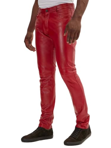 Oanviso Lederhose Herren PU Leder Bikerhose Kunstleder Hosen Slim Fit Lange Hosen Bleistifthose Elastisch Motorrad Lederhose Weich Einfarbig Punk Leder Hosen A Rot M Oanviso Lederhose Herren PU Leder Bikerhose Kunstleder Hosen Slim Fit Lange Hosen Bleistifthose Elastisch Motorrad Lederhose Weich Einfarbig Punk Leder Hosen A Rot M von Oanviso