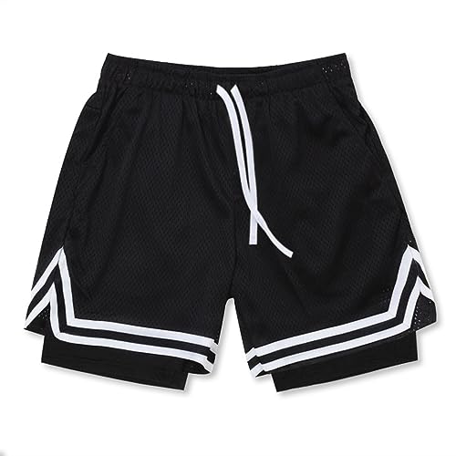 Oanviso Shorts Basketball Herren Kurze Hose Elastische Sports Shorts Sommer Shorts Loose Classic Basketball Trainingsshorts mit Taschen Casual Laufshorts Jogging Netzgewebe Atmungsaktiv E Schwarz XL von Oanviso