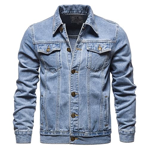 Oanviso Übergangsjacke Herren Jeansjacke Denim Outdoorjacke Frühlingsjacke Herbstjacke Vintage Herrenjacke Jeans Bikerjacke Fliegerjacke Arbeitsjacke Kurze Mantel A Hellblau L von Oanviso