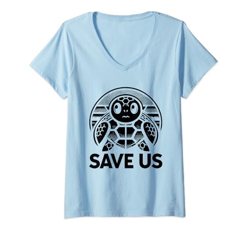 Damen Save Us Meeresschildkröte Meeresschildkröten Ozeantier T-Shirt mit V-Ausschnitt von Ocean Animal Turtles Sea Turtle Lover Gifts
