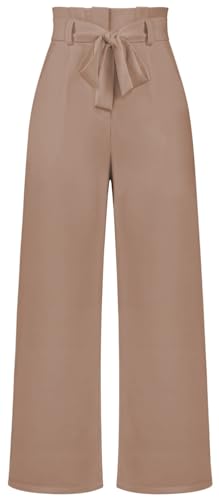 Ocean Plus Damen Businesshose Weite Beinhose mit Gürtel Schleife Pendlerhose (S, Hellbraun) von Ocean Plus