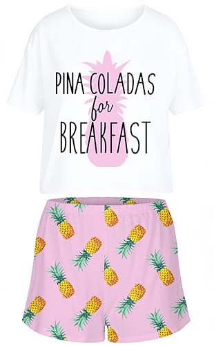 Ocean Plus Damen Digitaldruck Sommer Kurzarm Schlafanzüge Homewear Lässig Losen Pyjama Zweiteiligen Anzug Nachtwäsche Shorts & T-Shirt Sets (L (EU), Ananas) von Ocean Plus