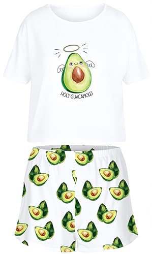 Ocean Plus Damen Digitaldruck Sommer Kurzarm Schlafanzüge Homewear Lässig Losen Pyjama Zweiteiligen Anzug Nachtwäsche Shorts & T-Shirt Sets (S (EU), Avocados) von Ocean Plus