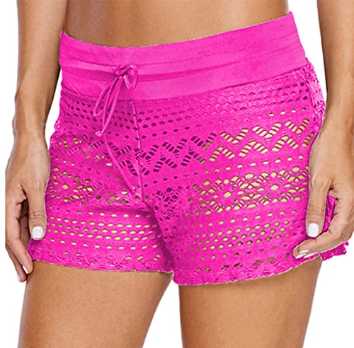 Ocean Plus Damen Häkel Spitze Elegante Badeshorts mit Innenslip Schwimmshorts Bikinihose Übergröße Hotpants Boxer Schwimmshorts Beachshorts (L (EU 38-40), Rosa) von Ocean Plus