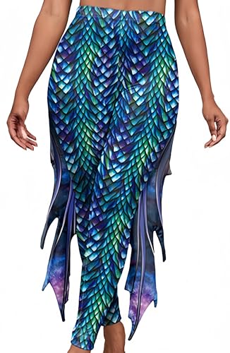 Ocean Plus Damen Leggings mit Digitaldruck Bedruckte Hosen Meerjungfrauenhosen (XL, Lila-grüne Fischschuppen) von Ocean Plus
