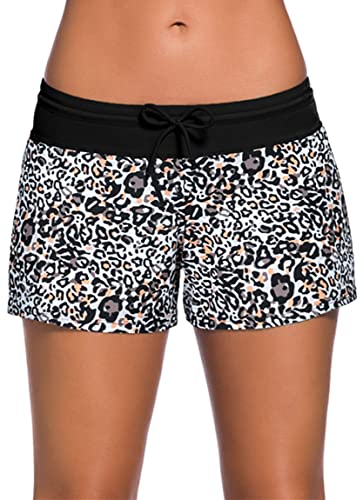 Ocean Plus Damen Unifarben Badeshorts mit Verstellbarem Tunnelzug Wassersport UV-Schutz Bikinihose Boardshorts Hotpants (M (EU 36-38), Leopardengrau) von Ocean Plus