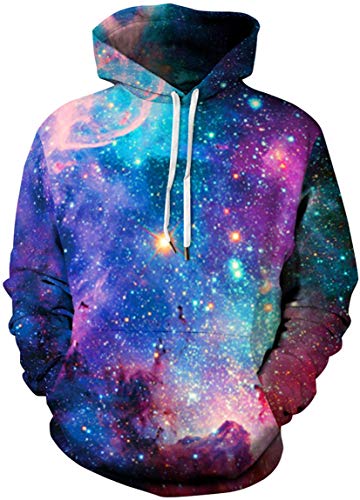 Ocean Plus Herren Digitaldruck Kapuzenpullover mit Langen Ärmeln Herbst Halloween Schädel Kapuzenpulli Lockere Sport Hoodies (XL (Brust: 122-142CM), Bunte Galaxie) von Ocean Plus