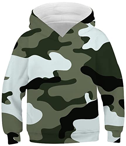 Ocean Plus Jungen Kapuzenpullover Digitaldruck Hoodie Langarmshirt Pullover Sweatshirts mit Kapuze (L (Körpergröße: 145-150cm), Grüne Tarnung) von Ocean Plus