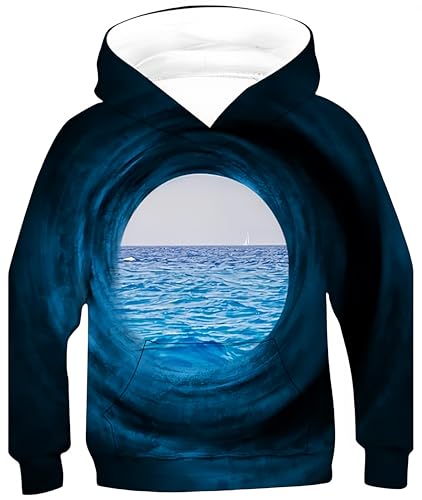 Ocean Plus Jungen Langarm Kapuzenpullover Kinder Digitaldruck Fußball Mädchen Sweatshirts mit Kapuzen (M (Körpergröße: 135-140cm), Höhle) von Ocean Plus