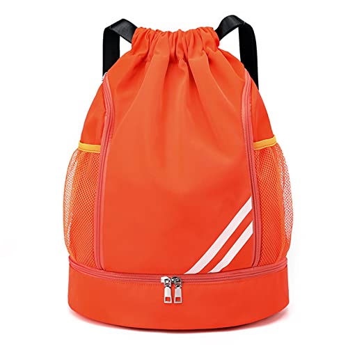 Ocobetom Mode Sport Rucksäcke, Große Kapazität Kordelzug Turnbeutel, Wasserdicht Rucksack mit Kordelzug und Bodenfach, Beutel Rucksack Klein mit Innentasche, Außentasche für Schnellzugriff, Orange von Ocobetom