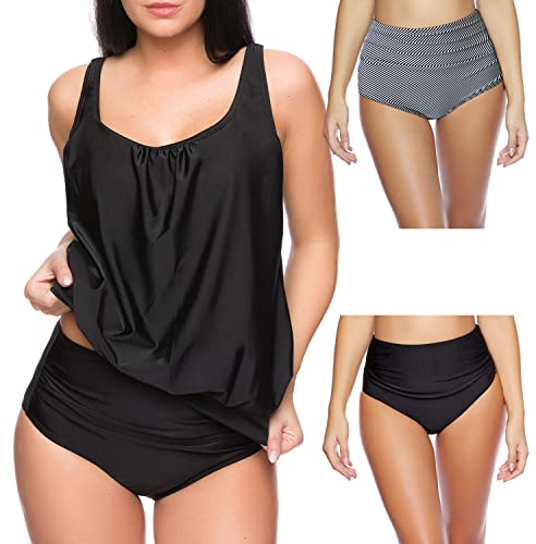 Octopus 3tlg. Damen Tankini Set. Oversize Tankini Oberteil mit Zwei Bikini Hosen zum selber Mixen f5703 Farbe: Schwarz + Slip Schwarz und Gestreift G(sw)+S9(sw+1469), Gr. 46 von Octopus