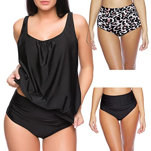 Octopus 3tlg. Damen Tankini Set. Oversize Tankini Oberteil mit Zwei Bikini Hosen zum selber Mixen f5703 Farbe: Schwarz + Slip Schwarz und Leolook G(sw)+S9(sw+1460), Gr. 42 von Octopus