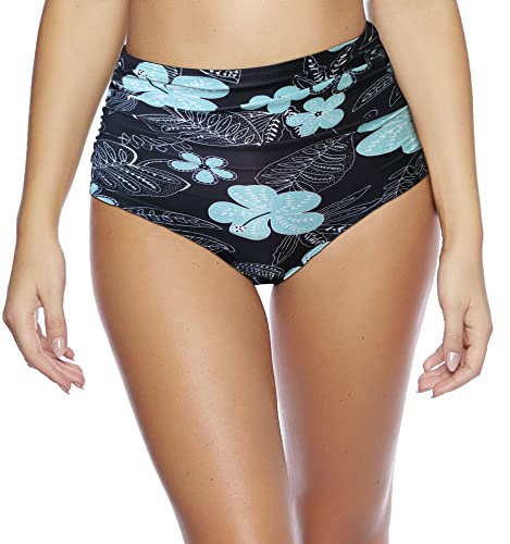 Octopus Damen Bikinislip Elegante/Figurumspielende/Bikinihose/High Waist Slip f5675 Farbe: High Waist Slip Schwarz geblümt S24(1047), Gr. 50 von Octopus