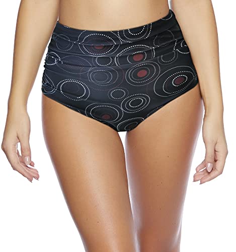 Octopus Damen Bikinislip Elegante/Figurumspielende/Bikinihose/High Waist Slip f5675 Farbe: S24(1074) High Waist Slip Schwarz mit Kreisen, Gr. 44 von Octopus