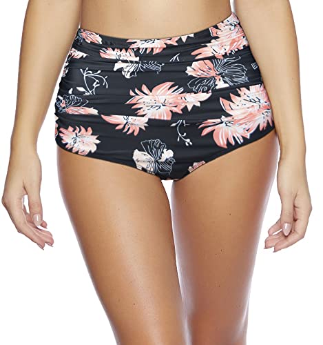 Octopus Damen Bikinislip Elegante/Figurumspielende/Bikinihose/High Waist Slip f5675 Farbe: S24(1448) High Waist Slip Schwarz Apricot geblümt, Gr. 42 von Octopus